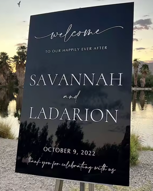Panneau de bienvenue mariage – l’élégance nocturne rectangulaire