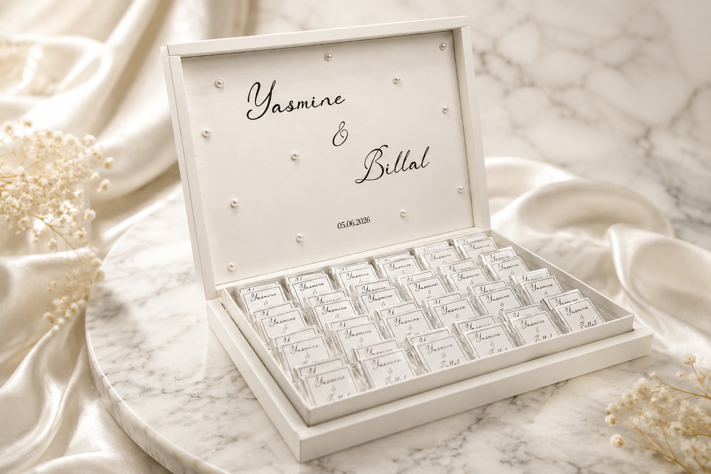 Coffret de 50 Chocolats Personnalisés – Mariage
