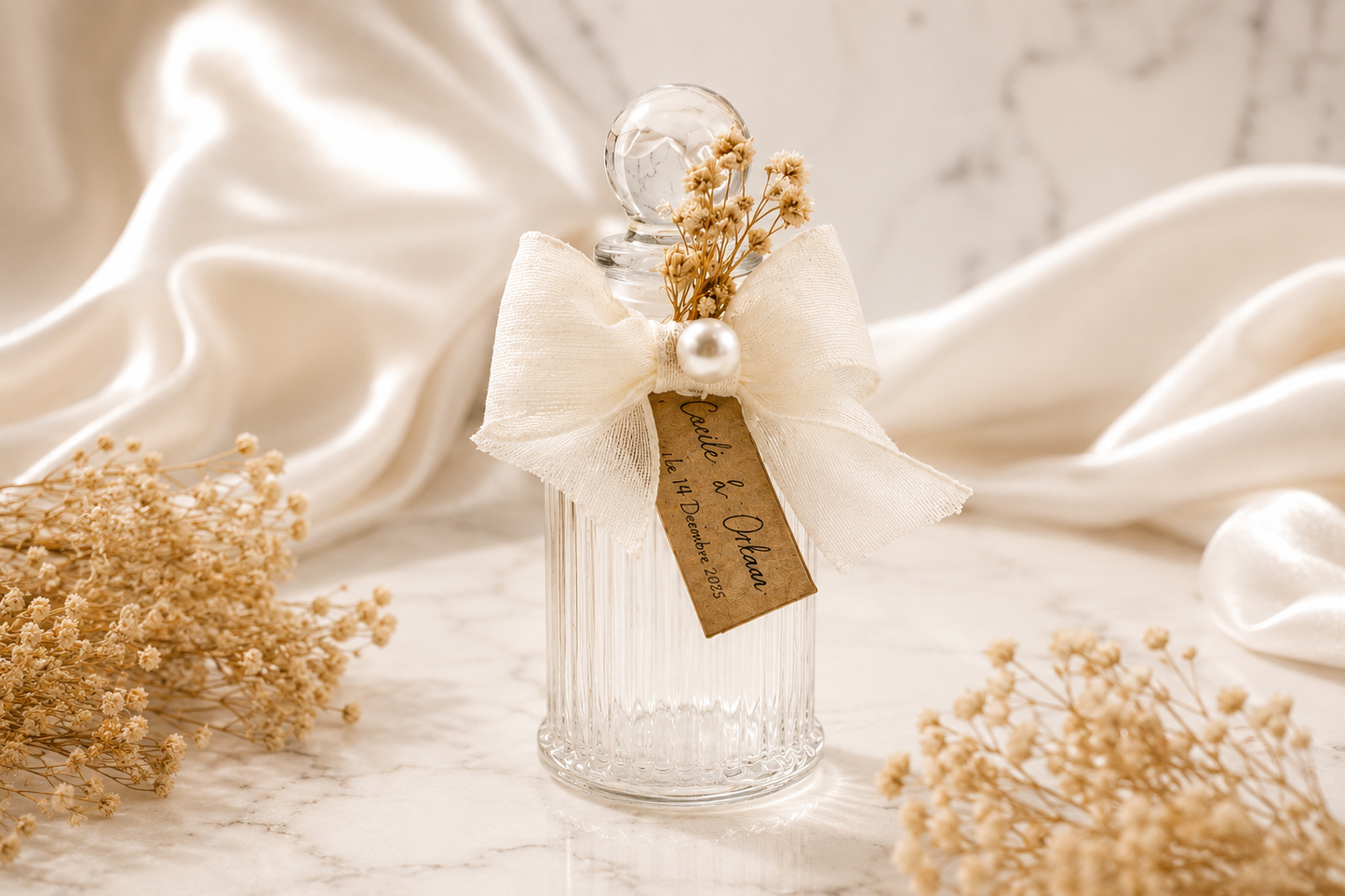 Flacon souvenir personnalisé avec fleurs séchées