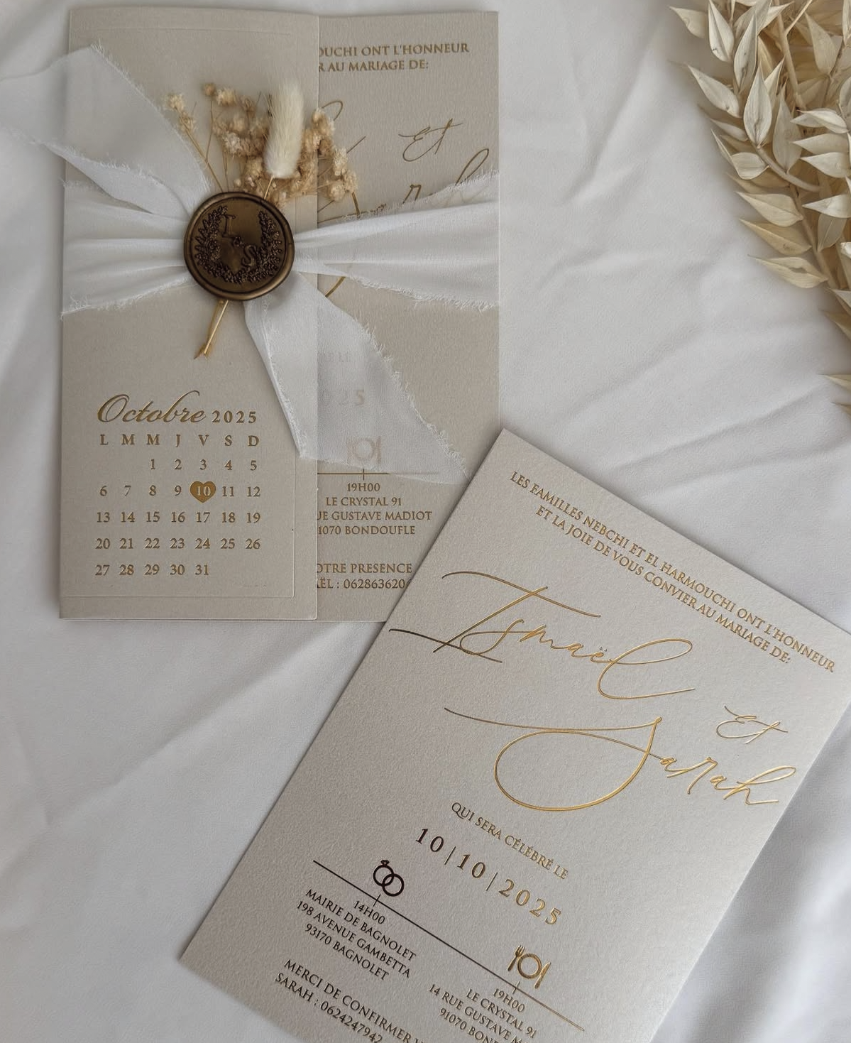 Faire-part "Date de Cœur Bohème" - Sceau de Cire et Ruban Mousseline