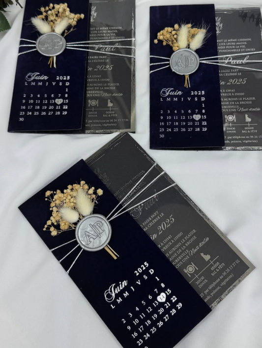 Faire-part "L'Écrin de Bleu Nuit" - Transparent & Sceau de Cire Personnalisé