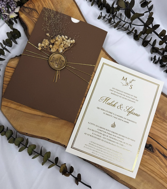 Faire-part "Trésor d'Automne" - Brun Chocolat et Dorure Classique