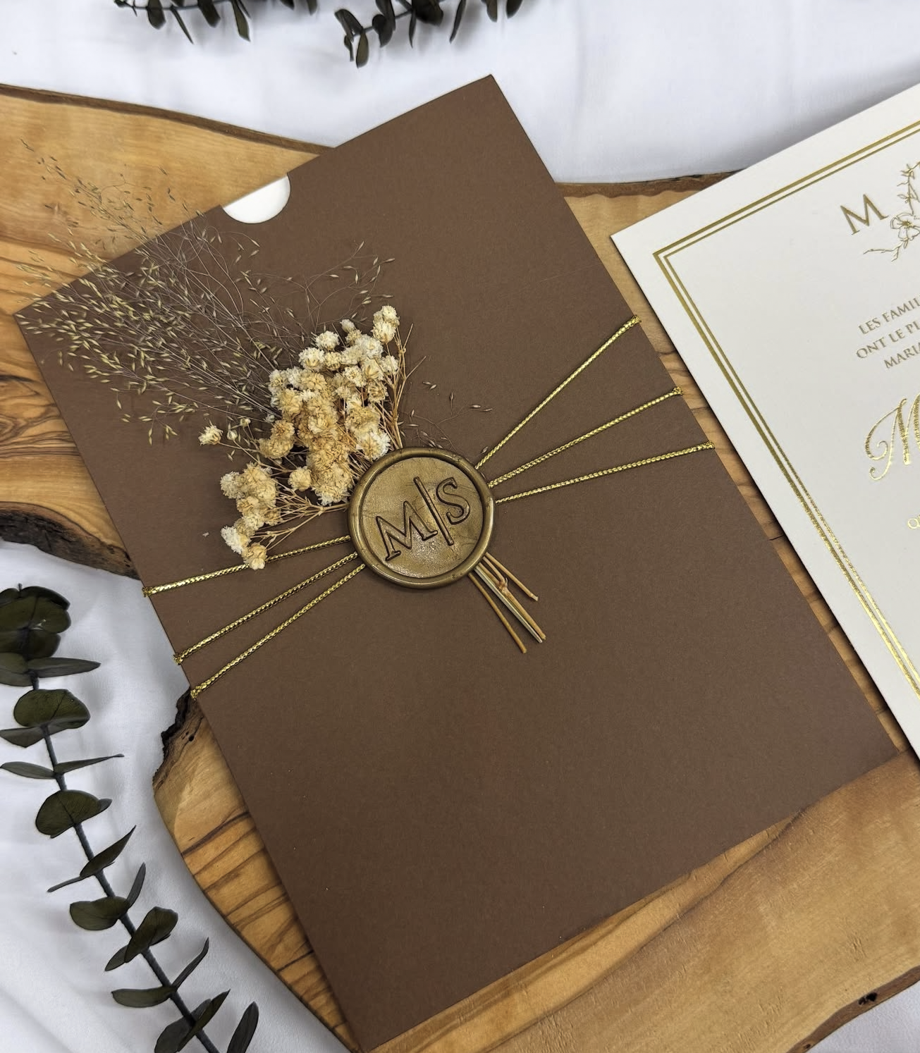 Faire-part "Trésor d'Automne" - Brun Chocolat et Dorure Classique