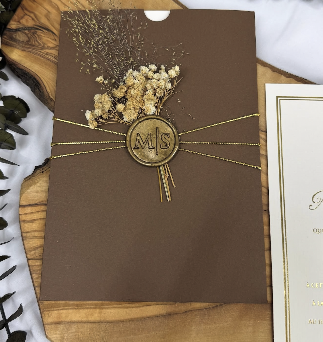 Faire-part "Trésor d'Automne" - Brun Chocolat et Dorure Classique