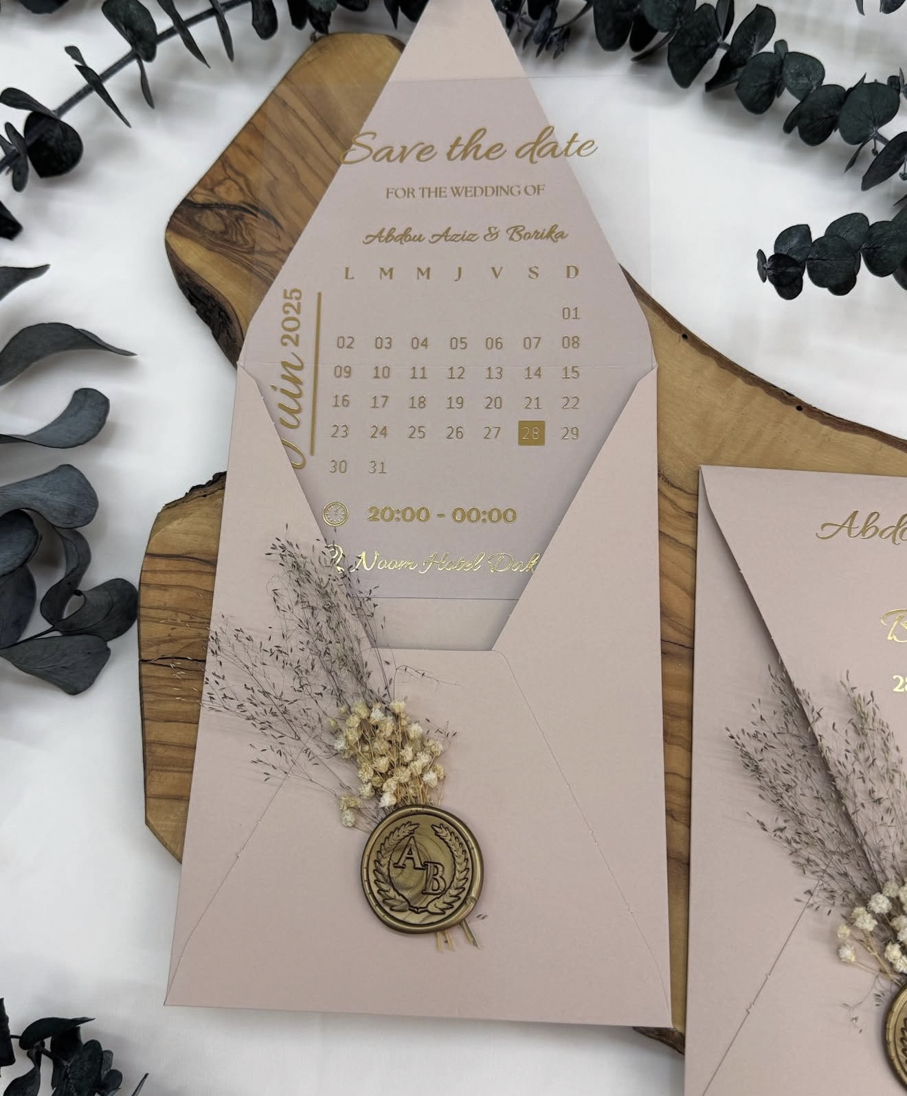 Faire-part "Le Cercle d'Amour" - Rose Poudré, Or Brillant