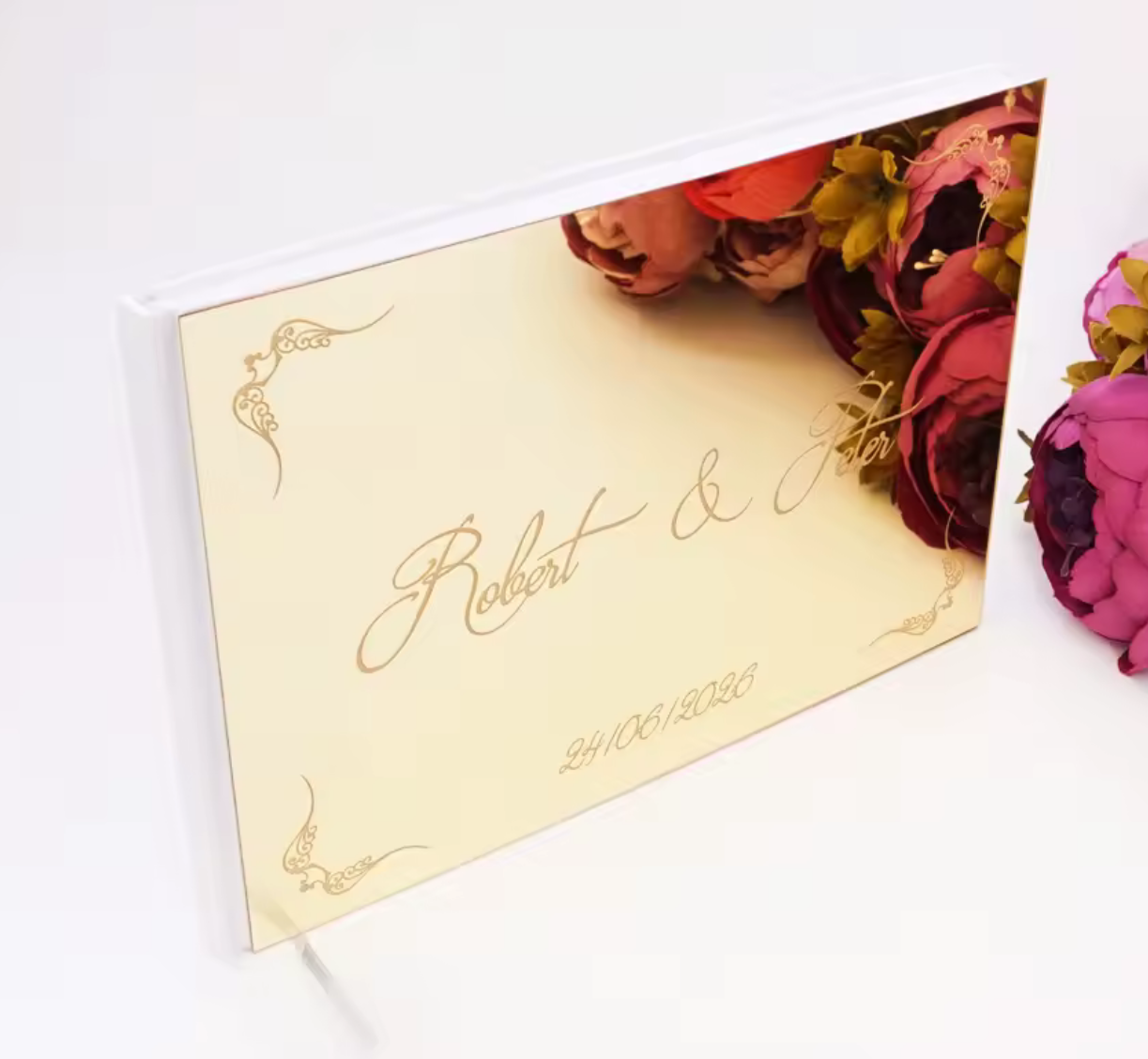 Livre d’Or de Mariage Signature – Couverture Miroir Acrylique Personnalisée