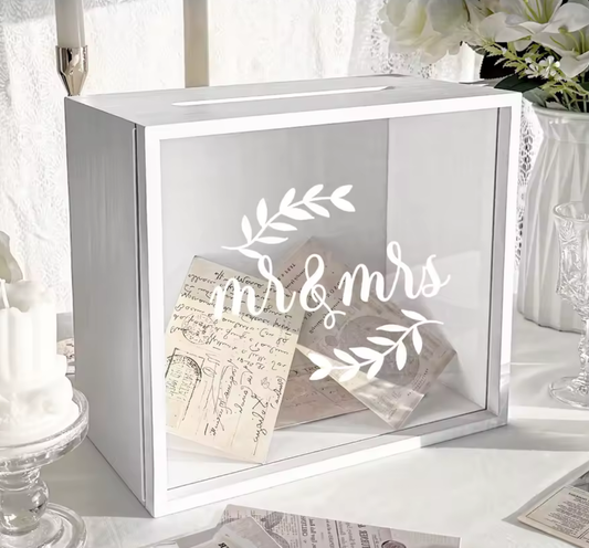 Urne de Mariage Blanche – Face Transparente & Étiquettes Personnalisables