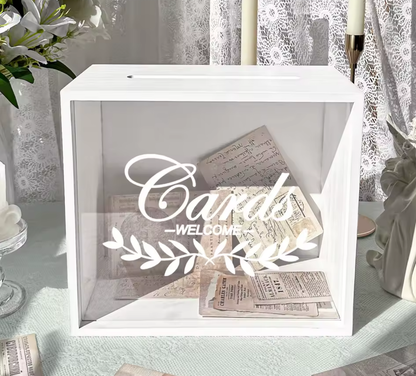 Urne de Mariage Blanche – Face Transparente & Étiquettes Personnalisables
