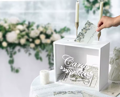 Urne de Mariage Blanche – Face Transparente & Étiquettes Personnalisables
