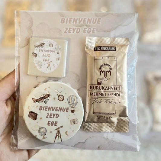 Coffret Souvenir Naissance Personnalisé pour garçon – Magnet + Chocolat + Café