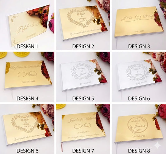Livre d’Or de Mariage Signature – Couverture Miroir Acrylique Personnalisée